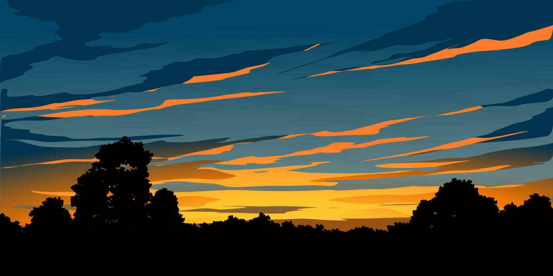 Abend Himmel Hintergrund mit Silhouette von Bäume vektor