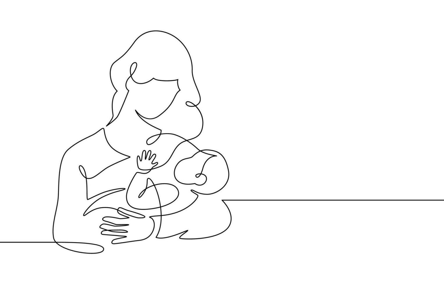 Mutter und Baby Linie. Mama Umarmungen Kind. Mutterschaft und Neugeborene Konzept. glücklich Frau hält Kleinkind kontinuierlich einer Linie Vektor Illustration