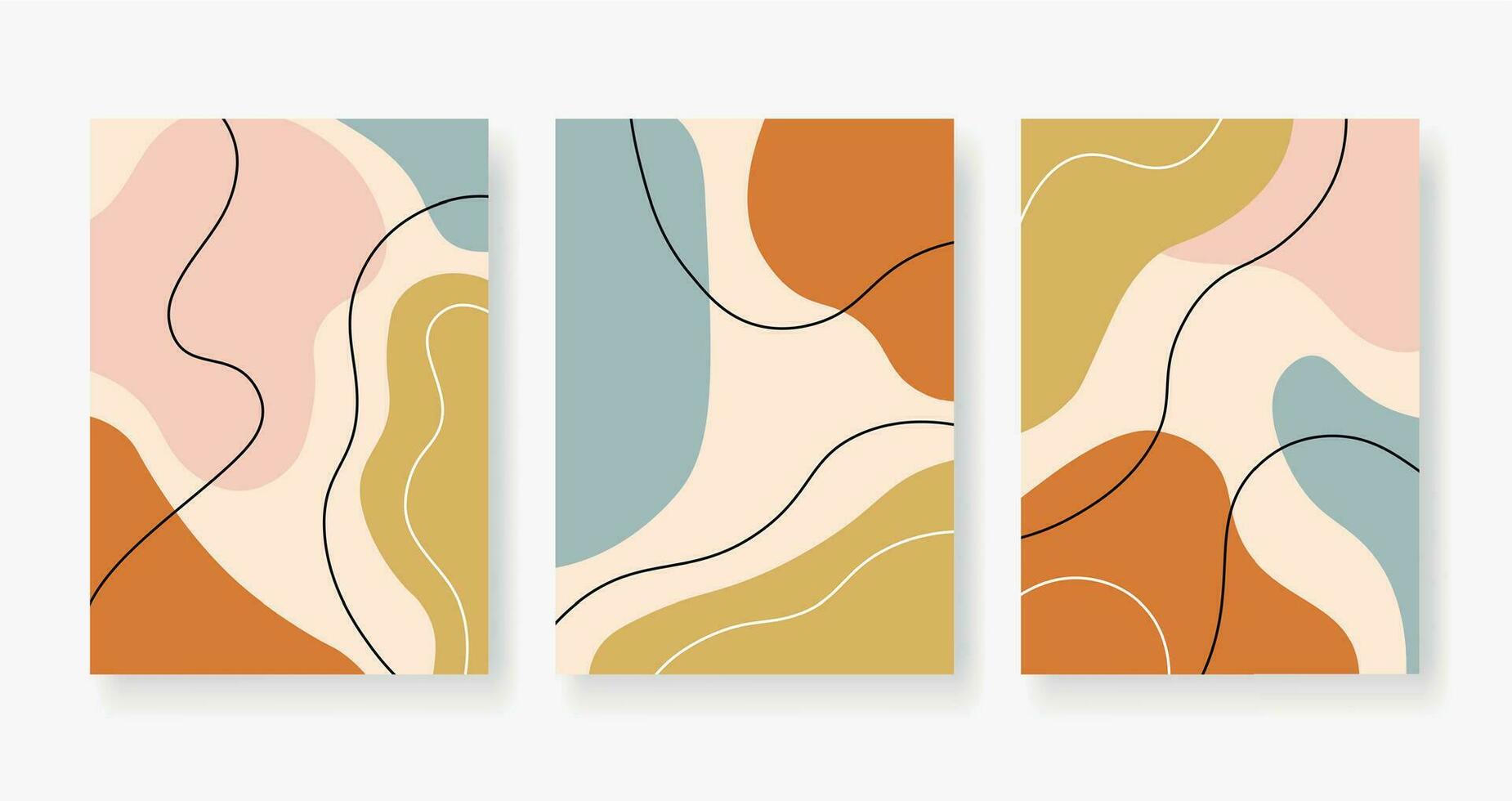 organisk abstrakt former. pastell färgad slumpmässig måla fläckar collage. trendig minimal design med vätska bubbla, modern vektor posters