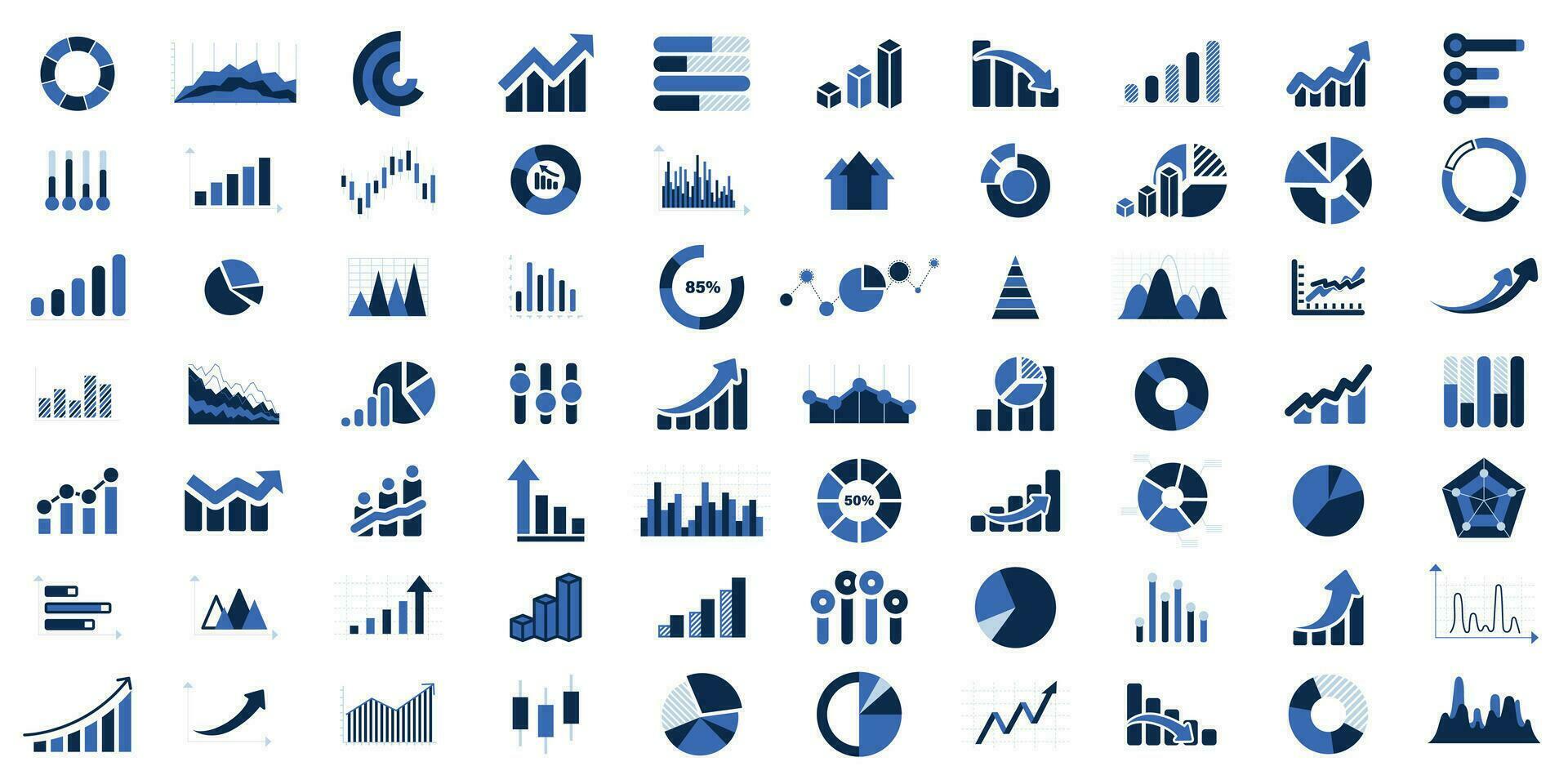 Geschäft Infografiken Symbole. Geschäft Grafiken und Diagramme Symbole. Statistik und Daten, Diagramme Diagramme, Nieder oder oben Pfeil, Wirtschaft die Ermäßigung. finanziell Diagramm. Vektor Illustration