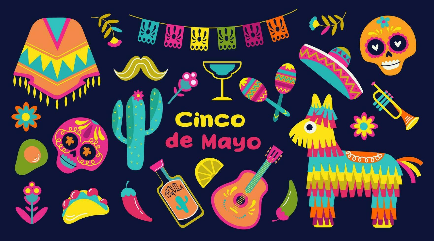 cinco de Mayo Aufkleber Satz, kann 5, Bundes Urlaub im Mexiko. einstellen isoliert Elemente von Design Flyer, Banner und Sozial Medien Beiträge . Mexikaner Erbe und Kultur. Vektor Illustration.