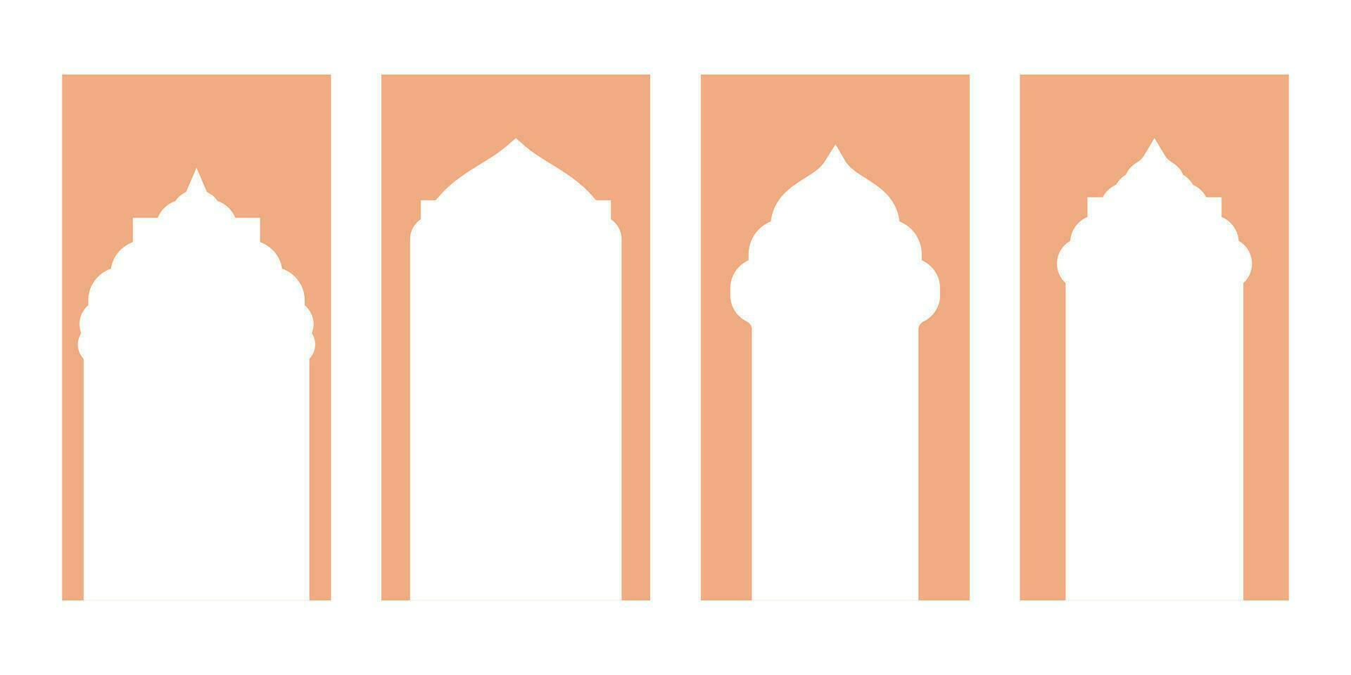 vielseitig islamisch Vektor Formen Anzeigen Fenster und Tür Bögen. arabisch Frames einstellen mit Ramadan kareem Silhouette Symbole. elegant Moschee Tor Entwürfe.