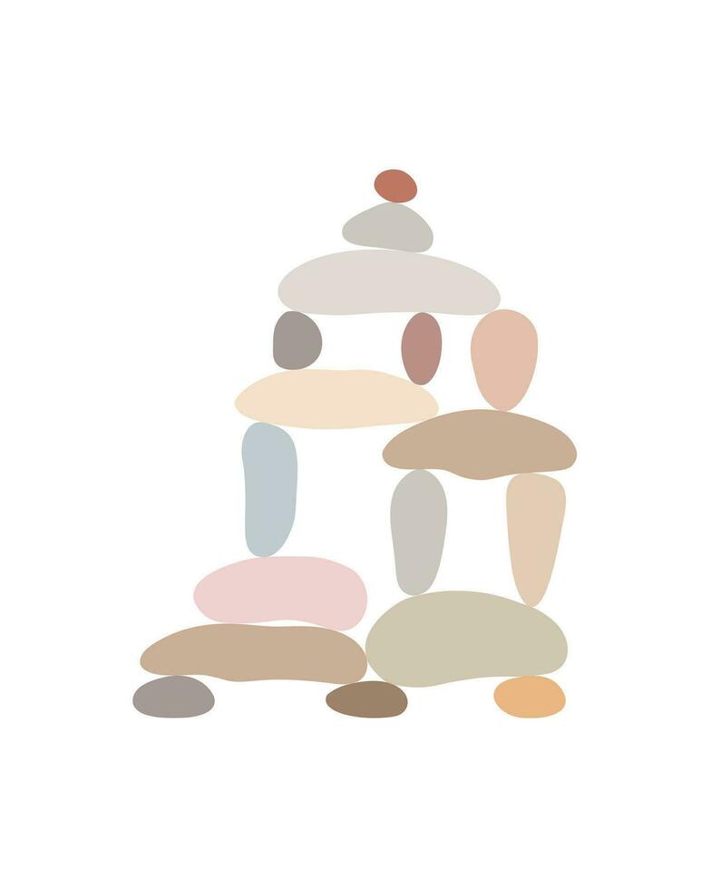 zen stenar cairns enkel abstrakt platt stil vektor illustration, koppla av, meditation och yoga begrepp, boho färger sten pyramid för framställning banderoller, affischer, kort, grafik, vägg konst