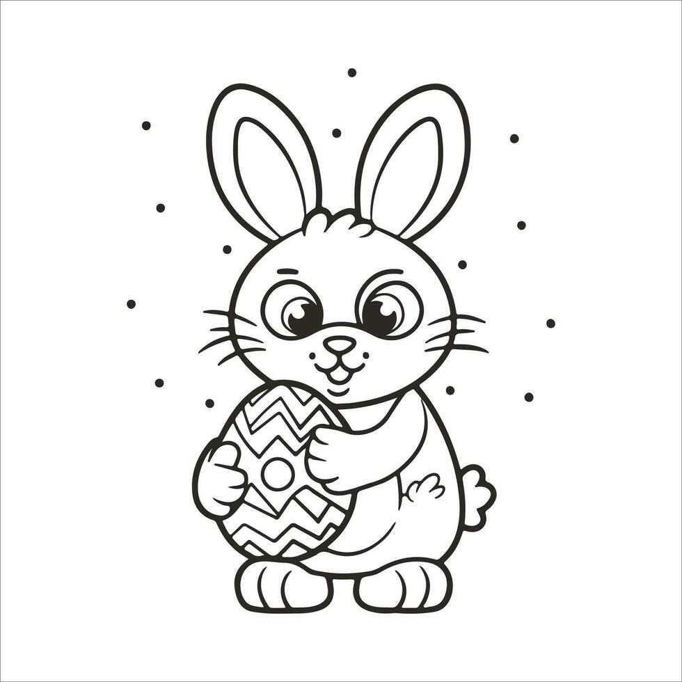 Ostern Hase mit ein Ostern Ei. schwarz und Weiß Vektor Illustration zum Färbung Buch Linie Kunst.