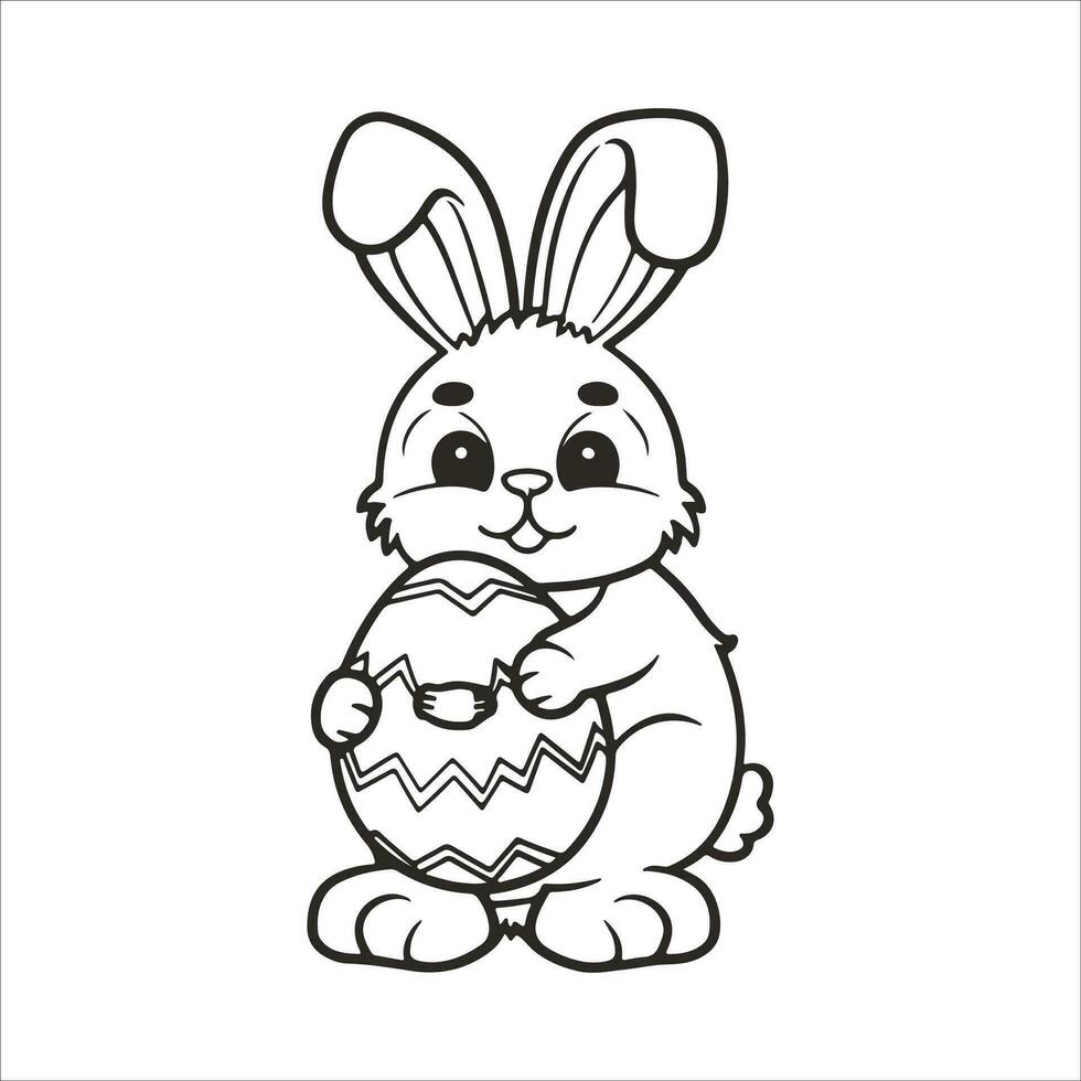 Ostern Hase mit ein Ostern Ei. schwarz und Weiß Vektor Illustration zum Färbung Buch Linie Kunst.