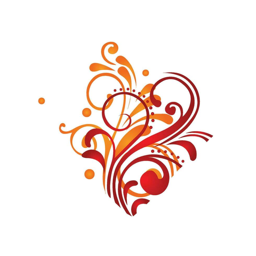blommig virvlar abstrakt design med orange och röd vektor