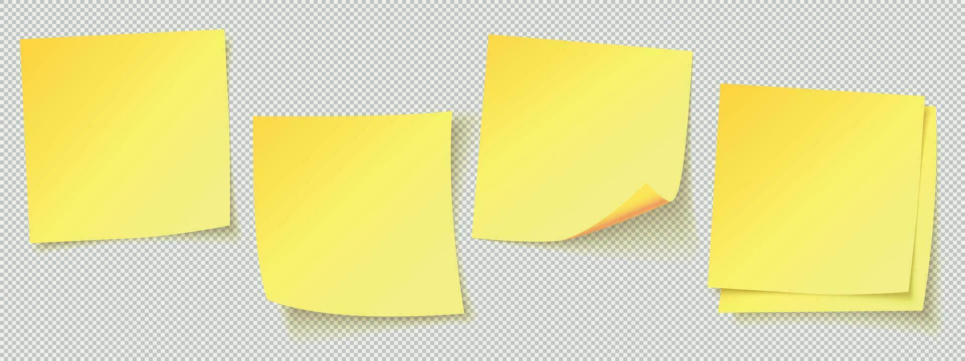 gul klibbig anteckningar. realistisk fyrkant papper påminnelser med skugga. anteckningspapper sida för meddelande eller projekt vektor
