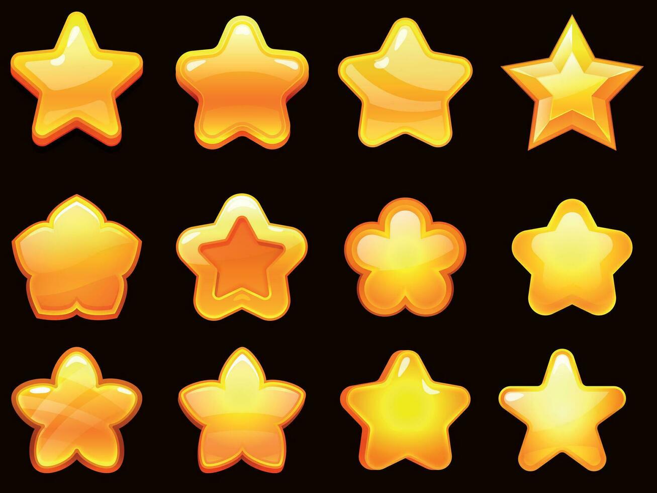 Spiel ui Stern. karikaturistisch glänzend Sterne Formen, glänzend Star zum Spiele. Karikatur Spielen Elemente Vektor Illustration einstellen
