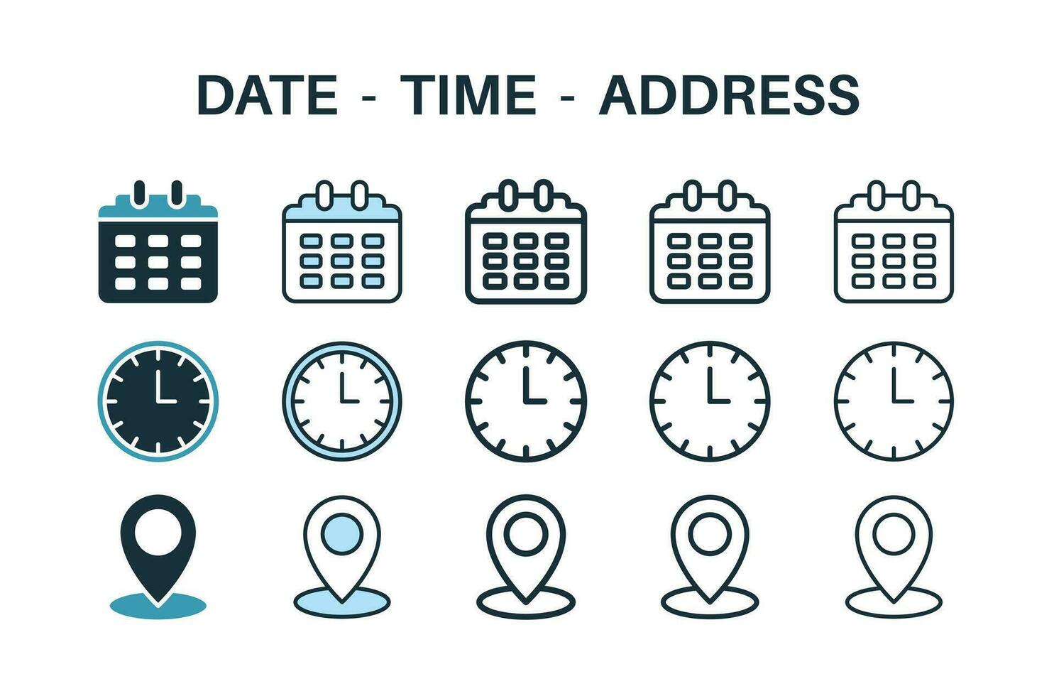 linje ikoner handla om plats, tid och datum. innehåller sådan ikoner som klocka, schema, kalender och stift. redigerbar stroke vektor 256 x 256 pixel perfekt