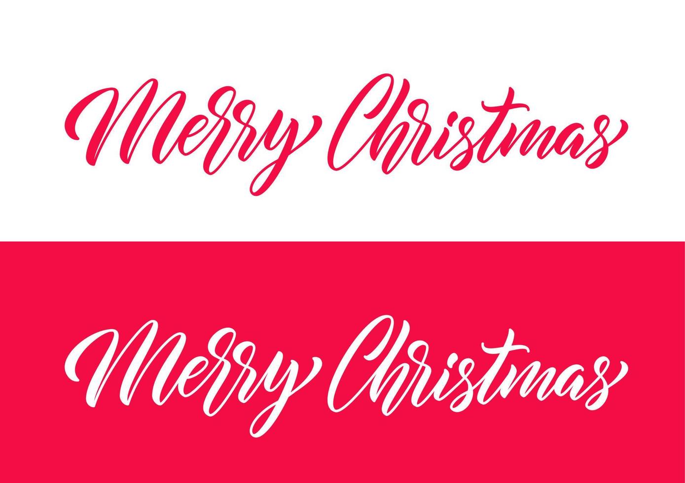 Frohe Weihnachten-Text. Urlaub handgezeichnete Schriftzug isoliert auf weißem und rotem Hintergrund für Banner, Poster, Karte. Weihnachten handgeschriebener kalligraphischer Text. vektor