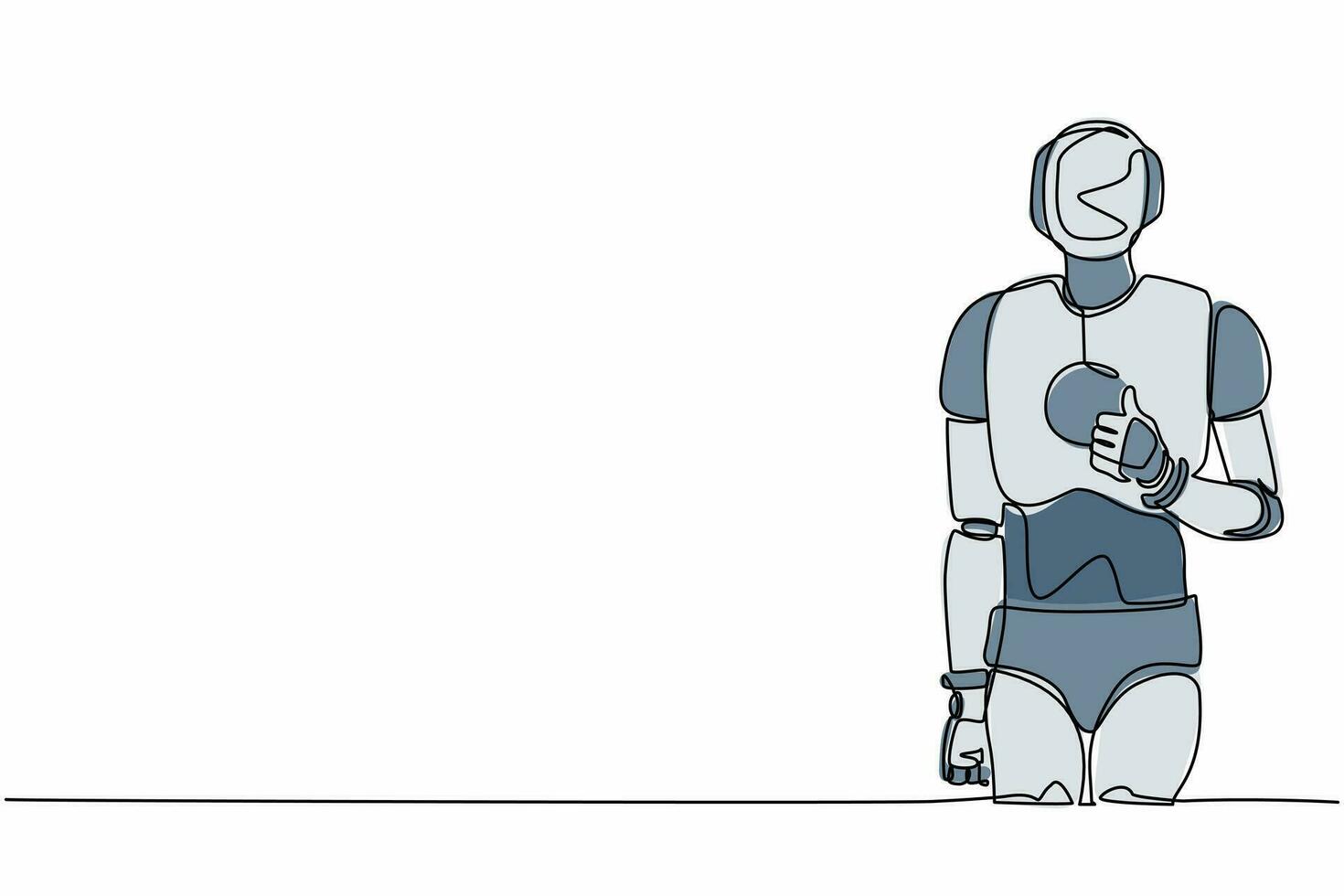 kontinuerlig ett linje teckning robot stående med tummen upp gest. handla, tycka om, hålla med, godkänna, acceptera. humanoid cybernetiska organism. framtida robotisk. enda linje dra design vektor grafisk illustration