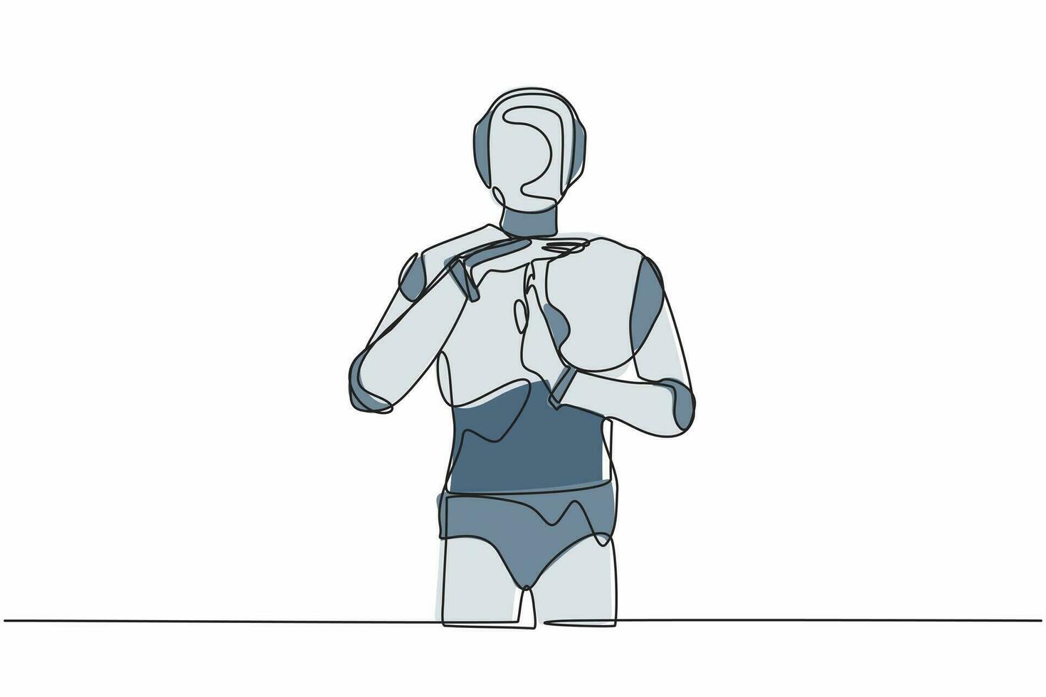 kontinuerlig ett linje teckning robot stående med tid ha sönder gest, Paus signal. paus. sluta arbetssätt. humanoid robot cybernetiska organism. framtida robotisk. enda linje dra design vektor illustration