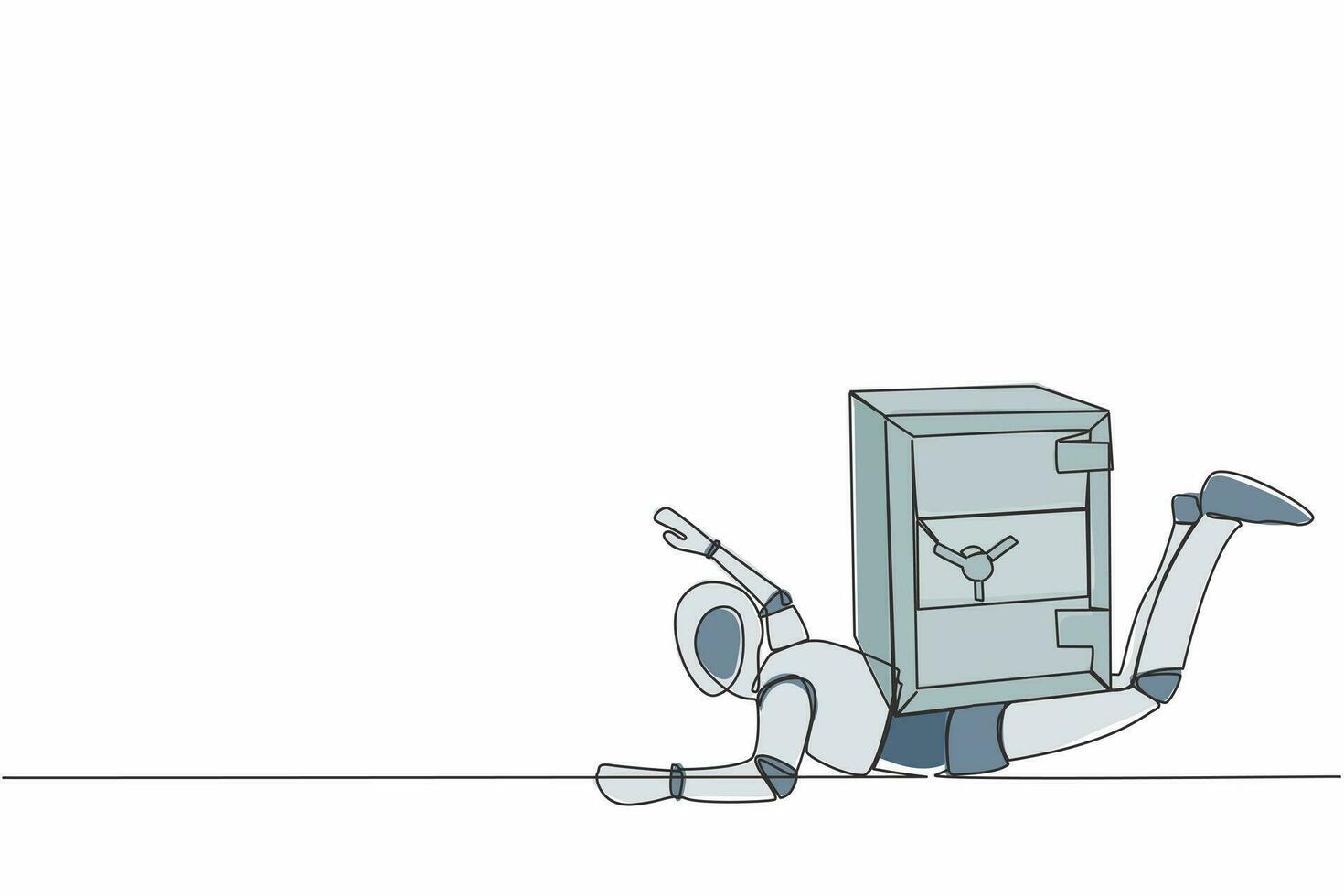 enda ett linje teckning betonade robot under tung säker deposition låda börda. påverkan i pandemi kris, konkurs på tech industri. robot artificiell intelligens. kontinuerlig linje dra design vektor