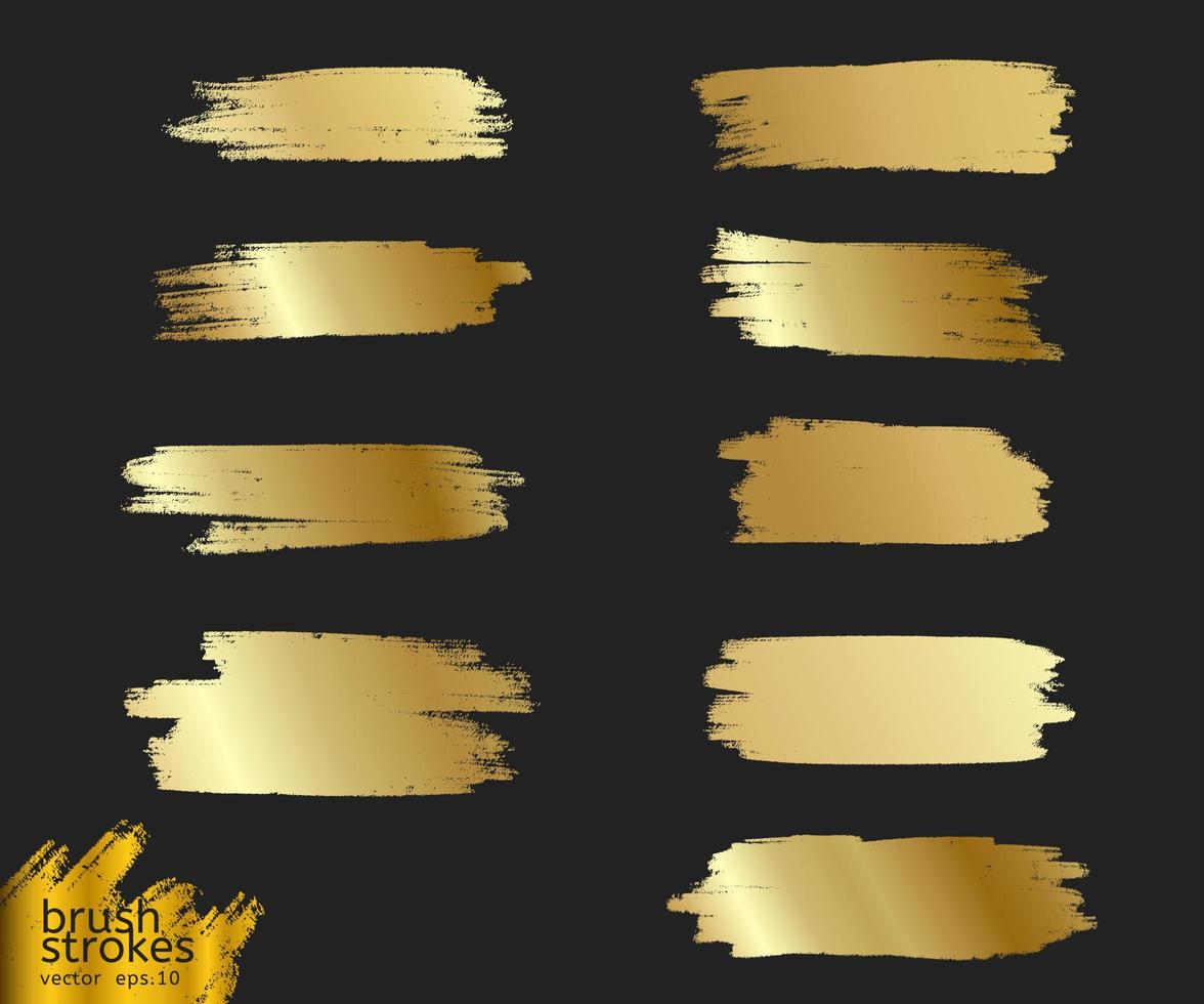 goldener Pinsel. Vektor goldener handgemalter Schmierstrichfleck. abstrakte Kunst Hintergrund. Sammlung von goldenen Pinselstrichen. Abbildung - Vektor