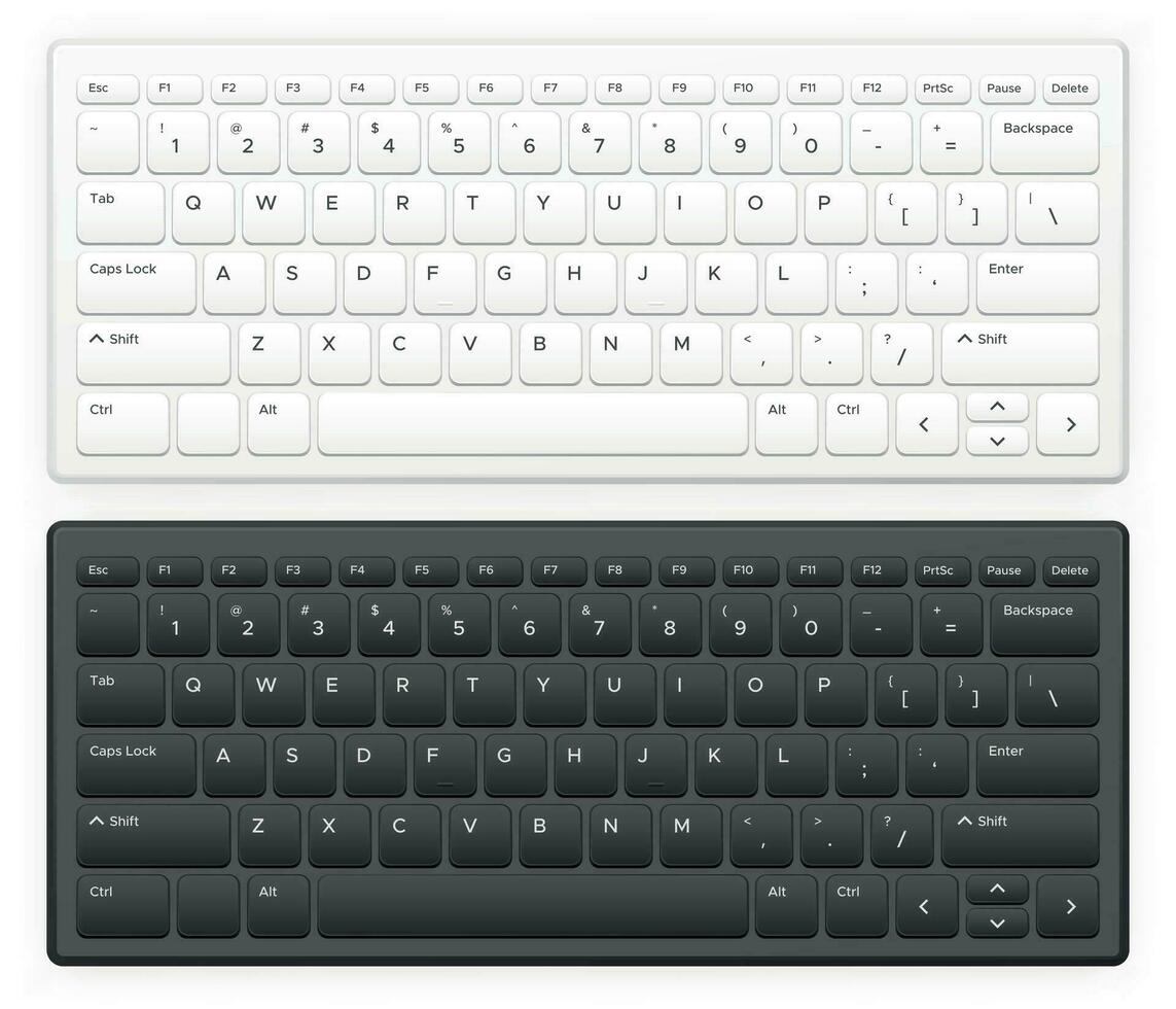 Laptop Klaviatur. Notizbuch Computer Schlüssel mit Englisch Latein Alphabet QWERTY Tasten Tastenfeld realistisch Vektor isoliert Vorlage