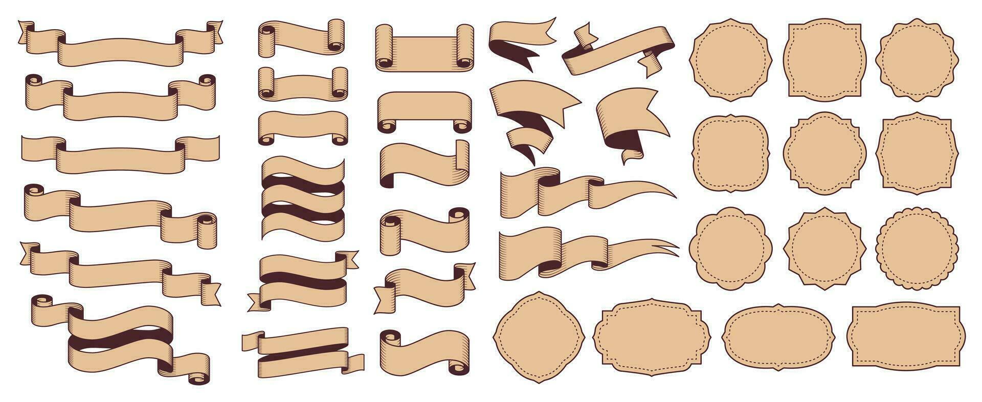 retro Bänder und Rahmen. Jahrgang und graviert Banner zum Dekoration oder Geschäft Verkauf. Etikette im alt Stil vektor
