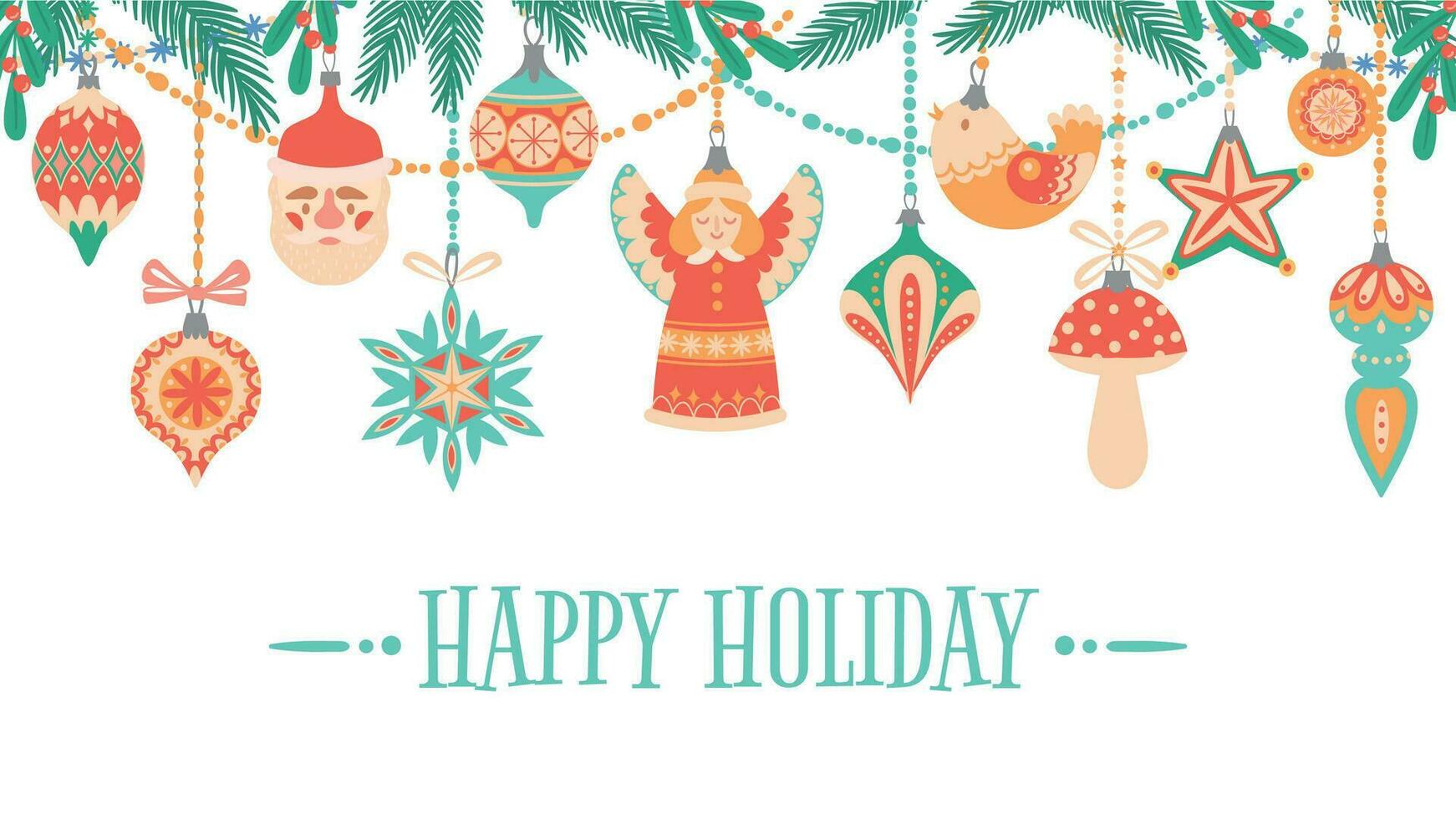 fröhlich Weihnachten. Ferien Gruß Karte mit traditionell Neu Jahr Zubehör und glücklich SMS schreiben, bunt Postkarte eben Vektor Vorlage