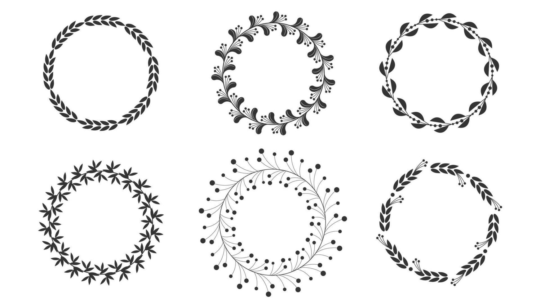Blumenkränze, runde Rahmenset, Strichzeichnungen im Boho-Stil vektor