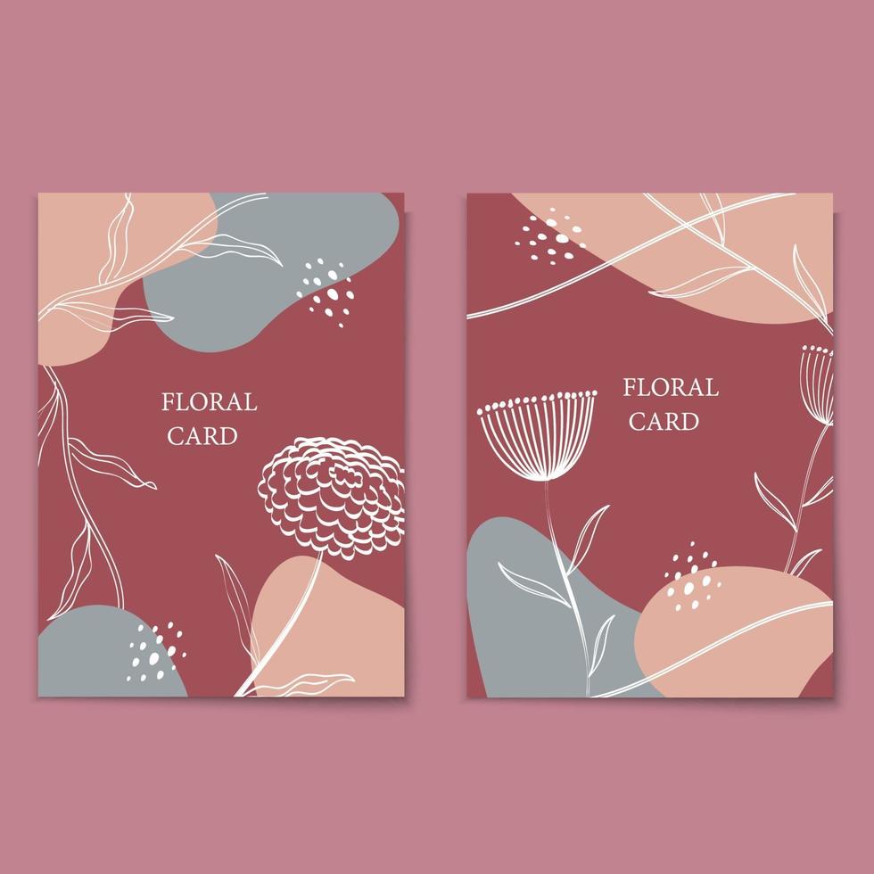 florale Strichzeichnungen, minimales Kartenset im flachen Stil vektor
