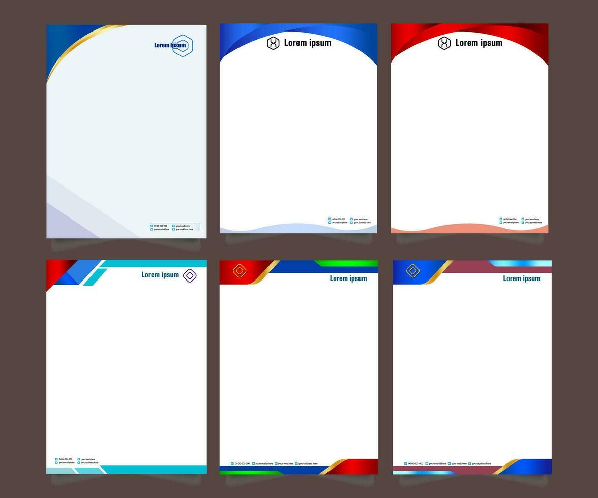 Fachmann korporativ Unternehmen Geschäft bunt Briefkopf Vorlage Design mit a4 Größe stationär Artikel modern Briefkopf. vektor