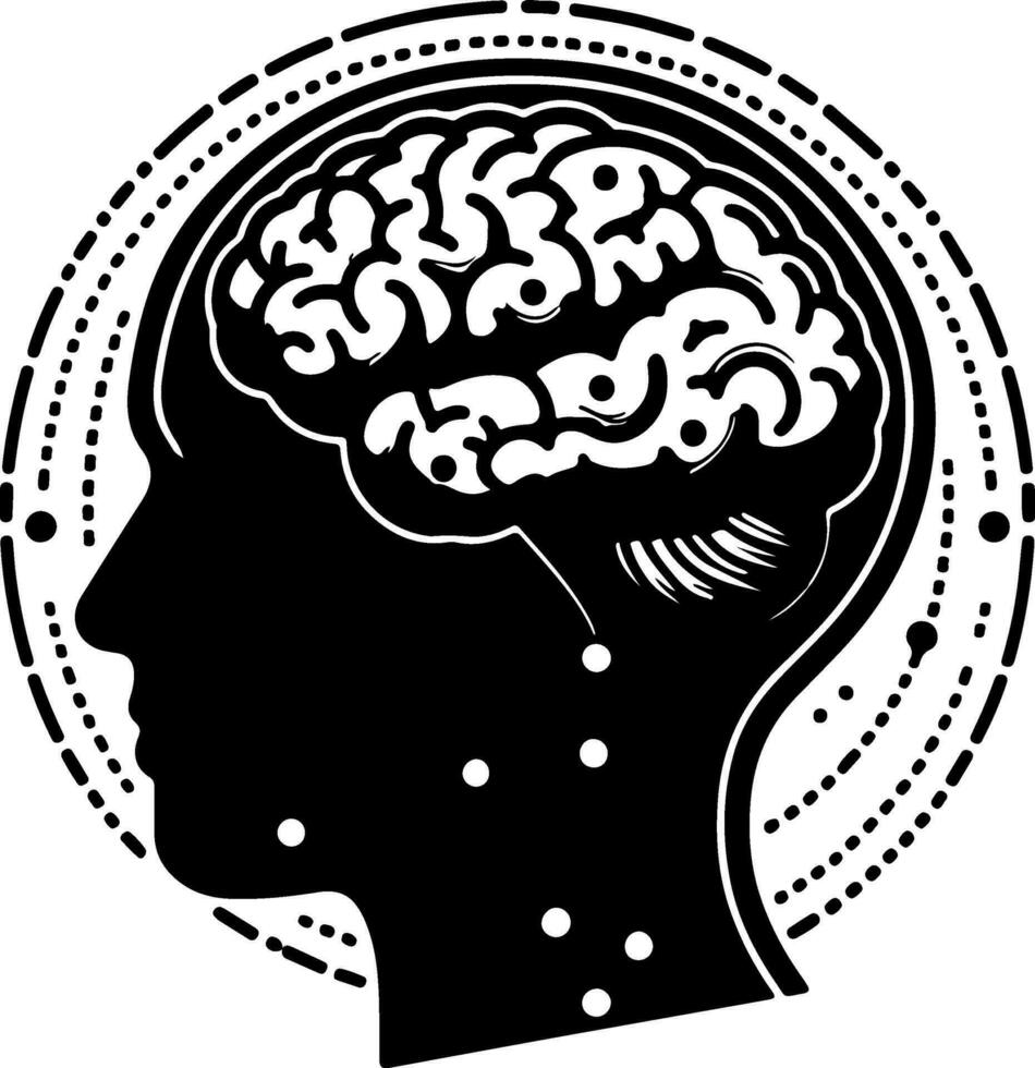 ai generiert Kopf von Mensch denken Gehirn Idee Symbol eben schwarz Linie Schlaganfall isoliert. Maschine von künstlich Intelligenz Technologie vektor