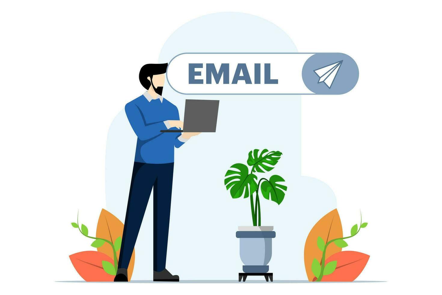 Geschäftsmann mit Laptop zum Email Abonnement bilden auf Webseite. abonnieren zu E-Mails zu senden Newsletter Über Produkt Aktionen und Aktualisierung, online Kommunikation und Marketing Konzepte. Vektor. vektor