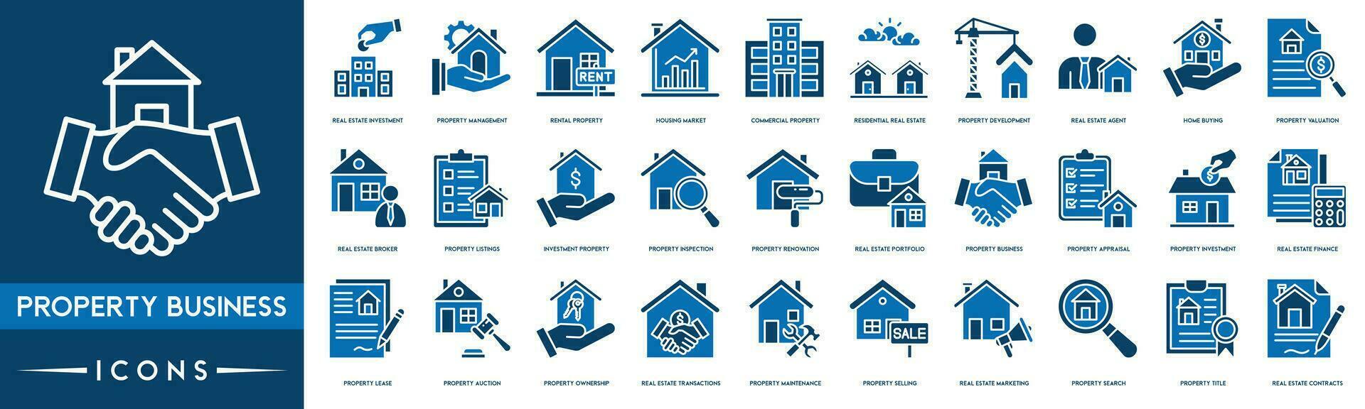 Eigentum Geschäft Gliederung Symbol Sammlung. dünn Linie einstellen enthält eine solche Symbole wie echt Nachlass Investition, Eigentum Management, Vermietung Eigentum, Gehäuse Markt und kommerziell Eigentum vektor