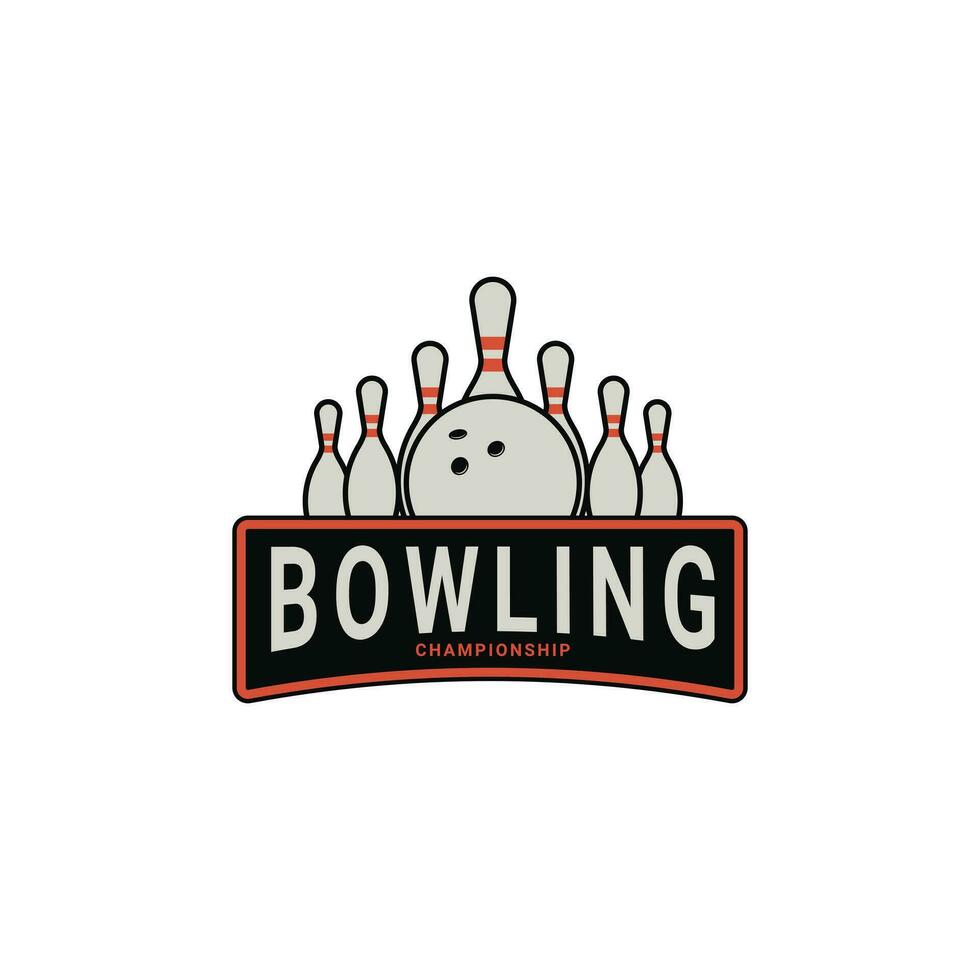 bowling sport logotyp design årgång retro bricka vektor