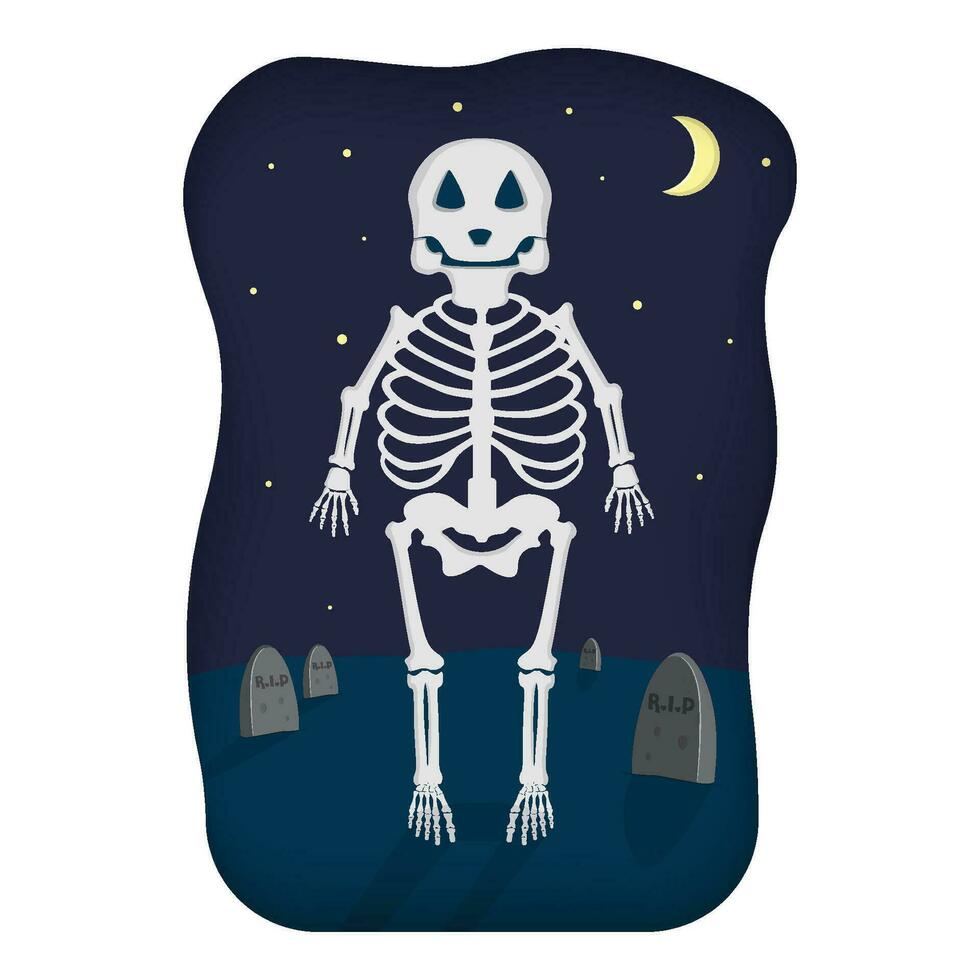Karikatur süß Skelett mit Nacht Friedhof Hintergrund Clip Art Grafik vektor