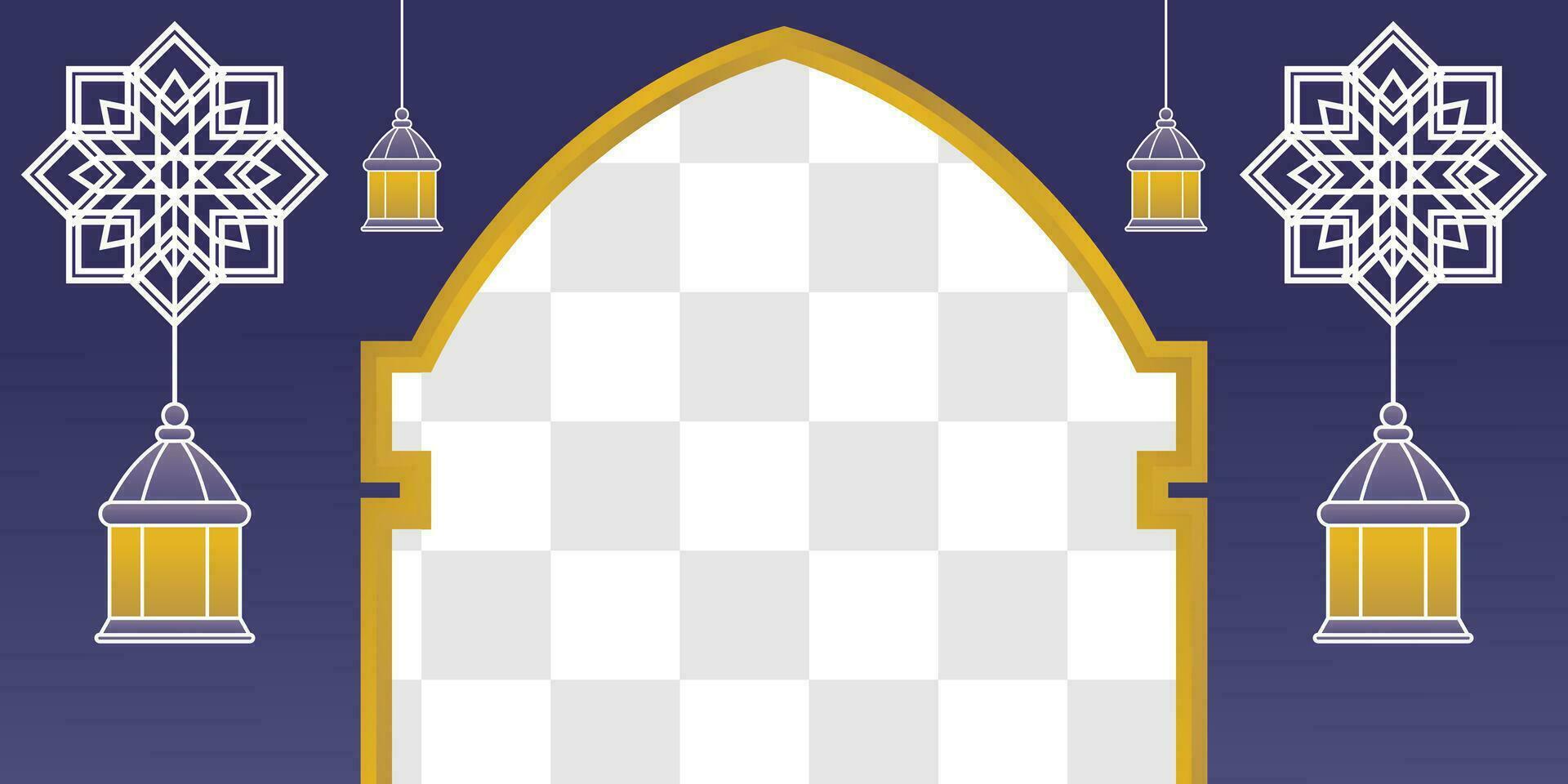Blau islamisch Hintergrund, mit Laterne Ornamente, Mandala und kostenlos Kopieren Raum Bereich. Vektor Vorlage zum Banner, Gruß Karte zum islamisch Feiertage, eid al-fitr, Ramadan, eid al-adha