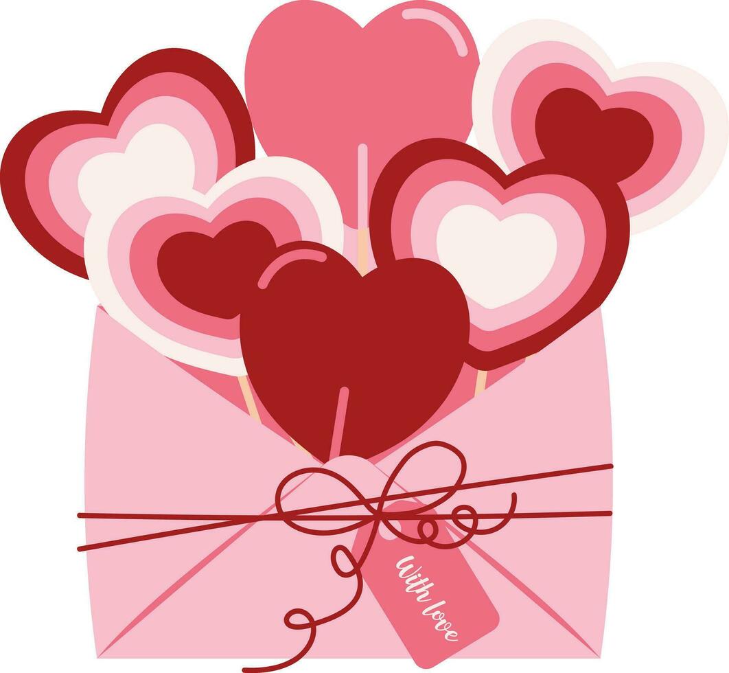 Herz Süßigkeiten im Liebe Briefumschlag Hand zeichnen Karikatur Clip Art zum Valentinstag Karte Dekoration Vektor Illustration