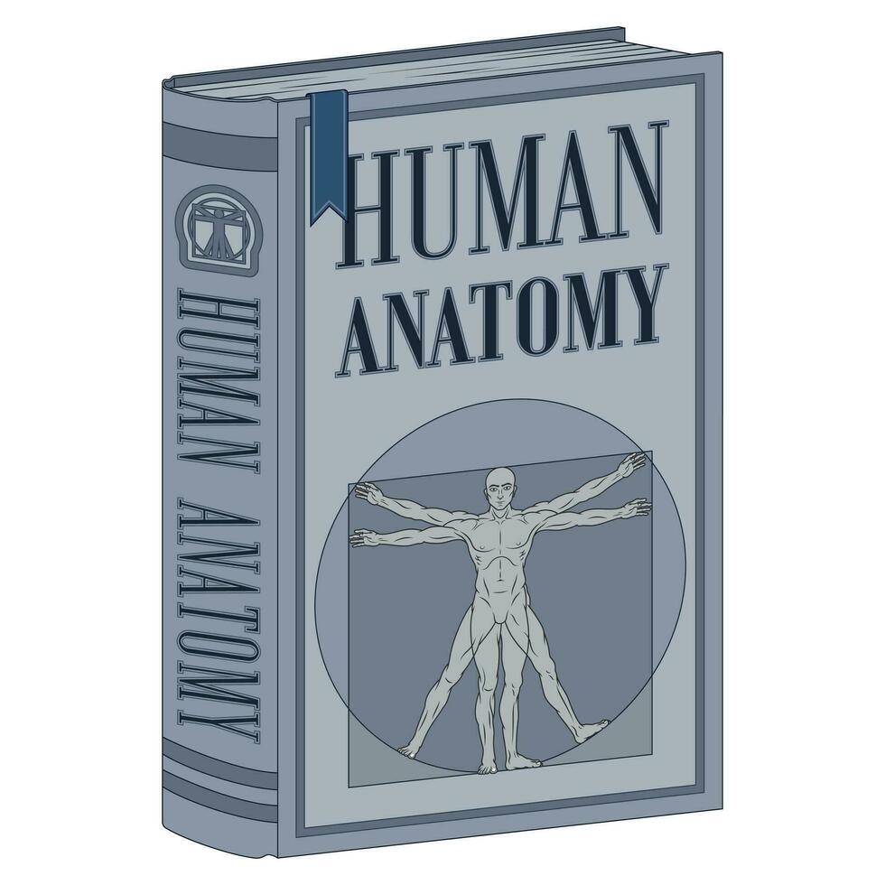 Vektor Design Mensch Anatomie Hochschule Buch, Buch mit vitruvianisch Mann auf das Startseite