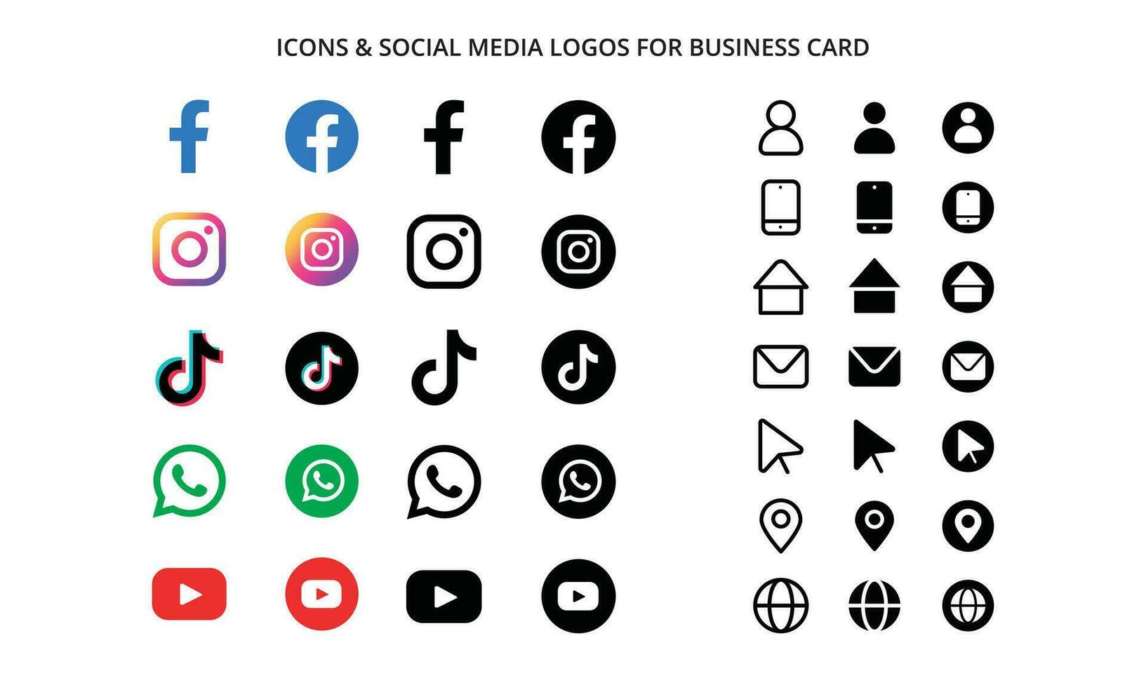 ikoner och social media logotyper för företag kort vektor