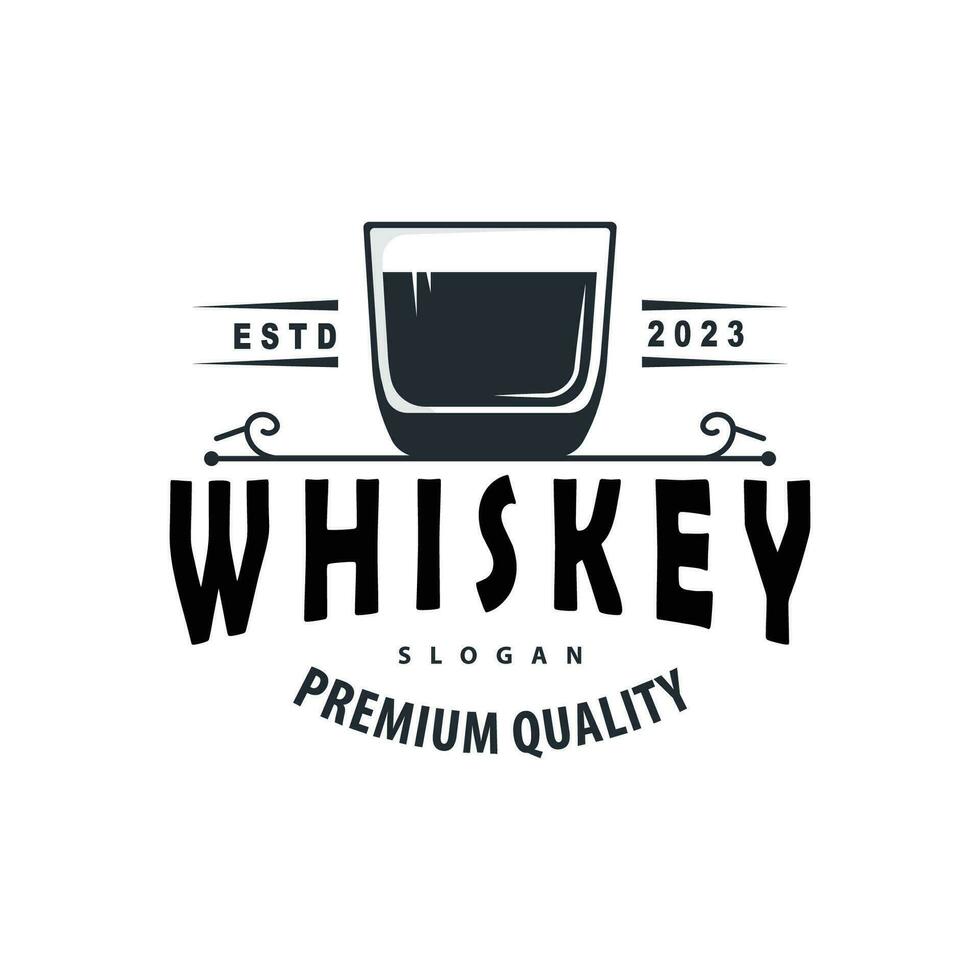 Whiskey Logo, trinken Etikette Design mit alt retro Jahrgang Ornament Illustration Prämie Vorlage vektor