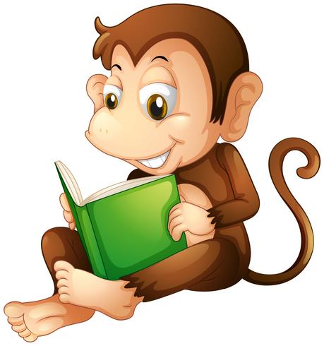 En apa sitter vid läsning av en bok vektor