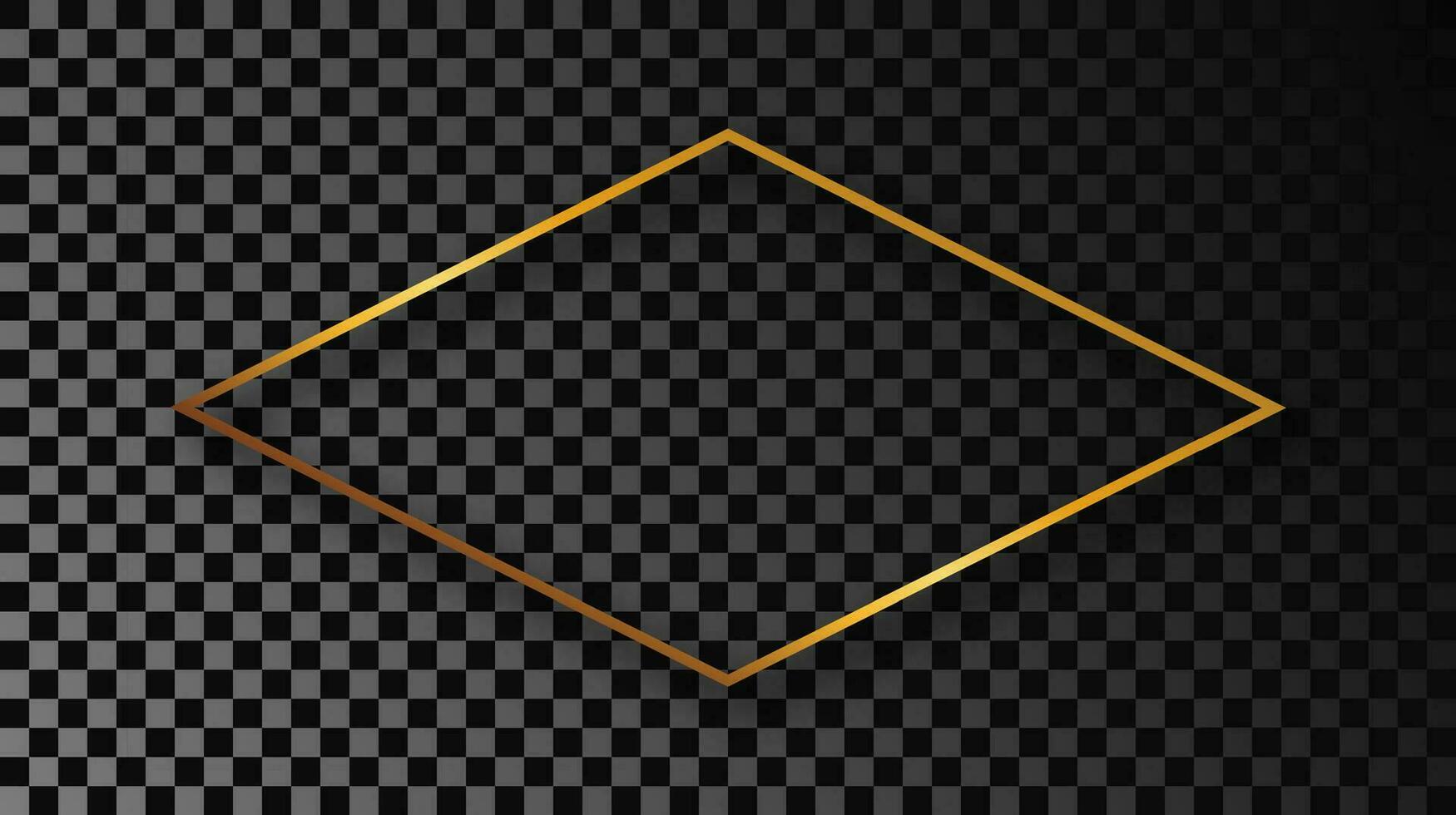 Gold glühend Rhombus gestalten Rahmen mit Schatten isoliert auf dunkel Hintergrund. glänzend Rahmen mit glühend Auswirkungen. Vektor Illustration.