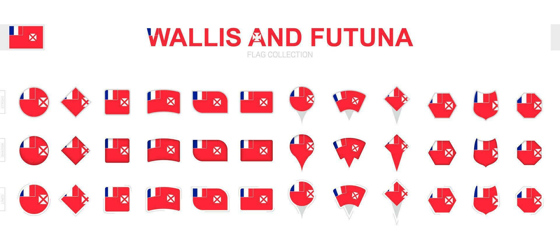 stor samling av wallis och futuna flaggor av olika former och effekter. vektor