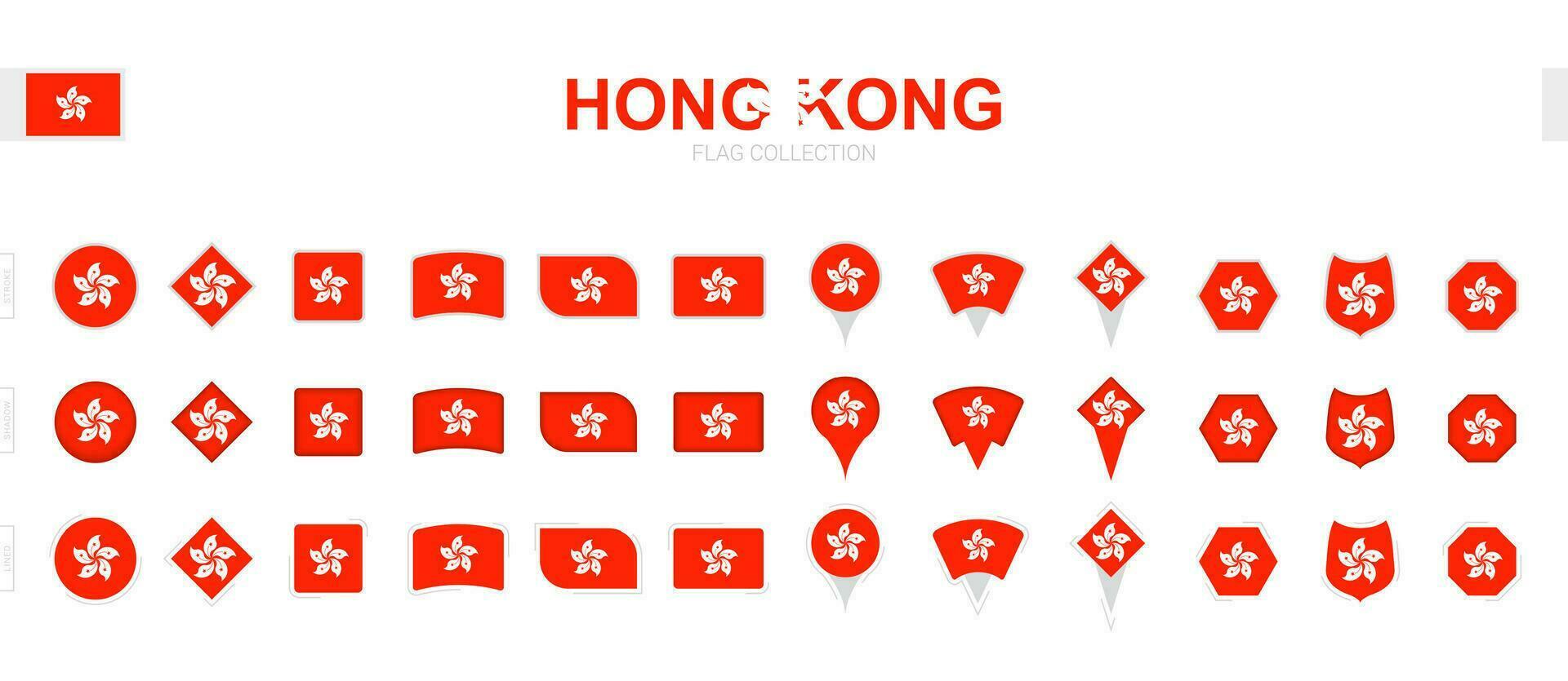 groß Sammlung von Hong kong Flaggen von verschiedene Formen und Auswirkungen. vektor