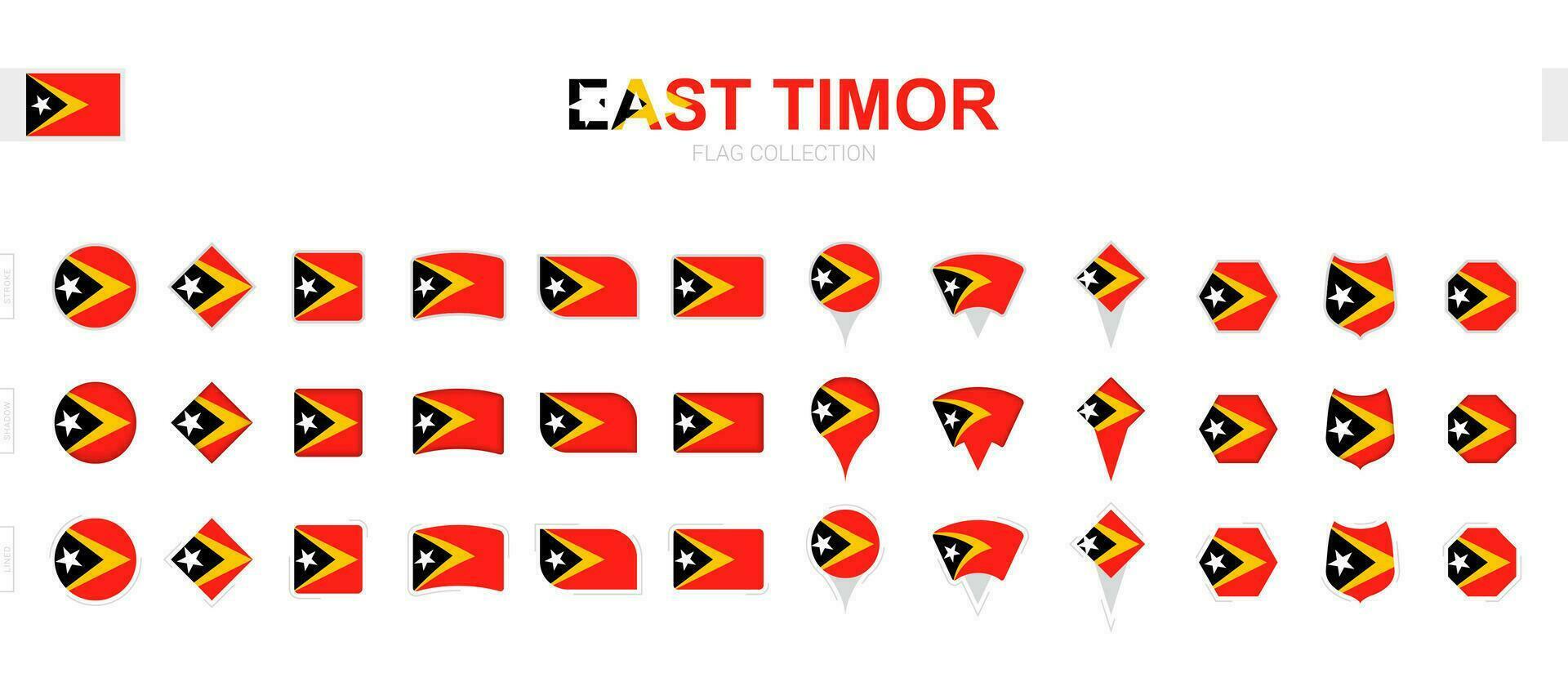 groß Sammlung von Osten Timor Flaggen von verschiedene Formen und Auswirkungen. vektor