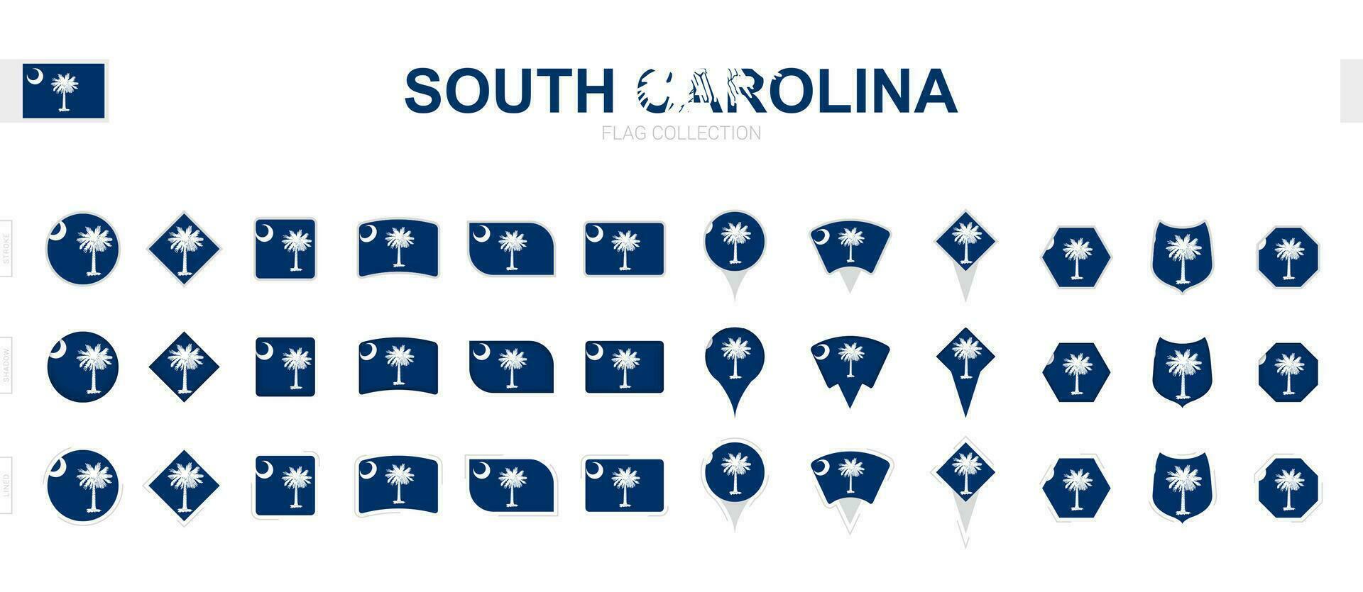 stor samling av söder Carolina flaggor av olika former och effekter. vektor