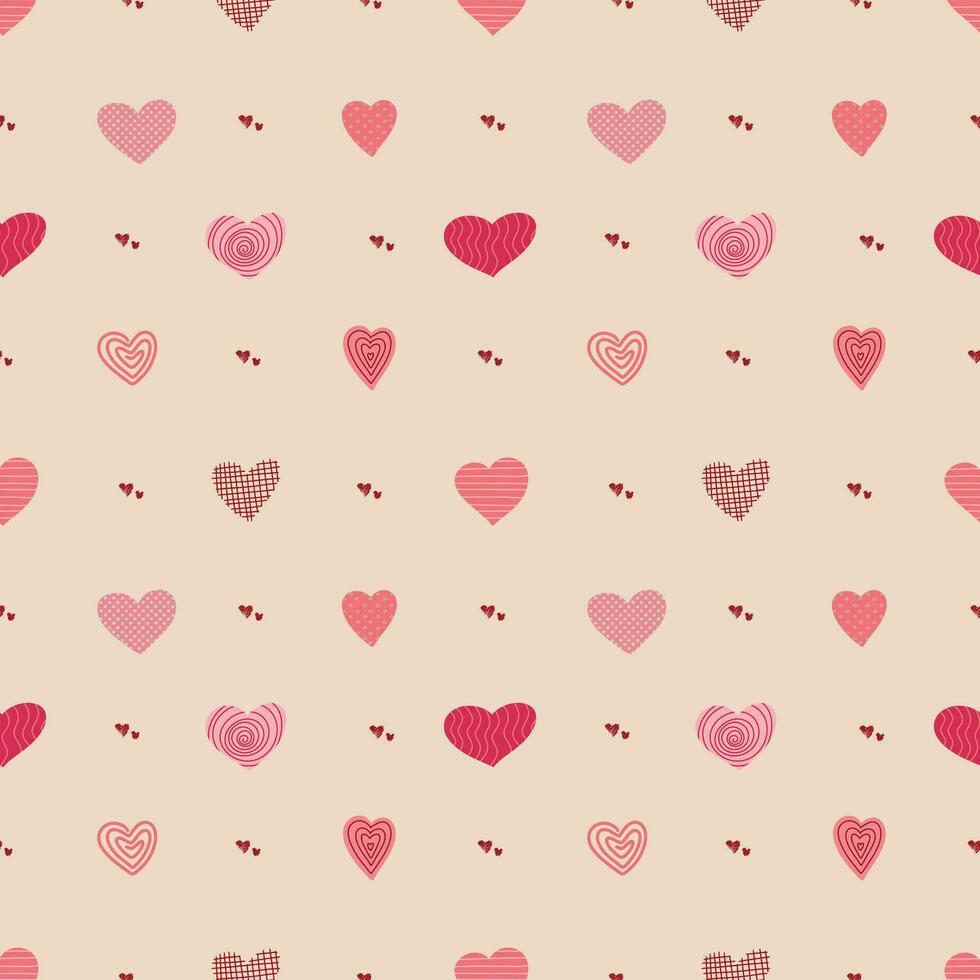 Valentinstag Tag Urlaub handgemalt modisch Vektor nahtlos Muster. Rosa und rot Pinselstriche abstrakt Herzen auf Sahne Hintergrund. elegant wunderlich feminin drucken zum Mode, Verpackung, Verpackung