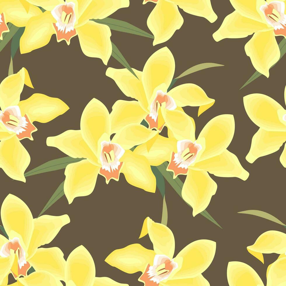 nahtlos Muster, elegant Blumen von Narzissen auf ein dunkel Hintergrund. Hintergrund, Textil, Vektor