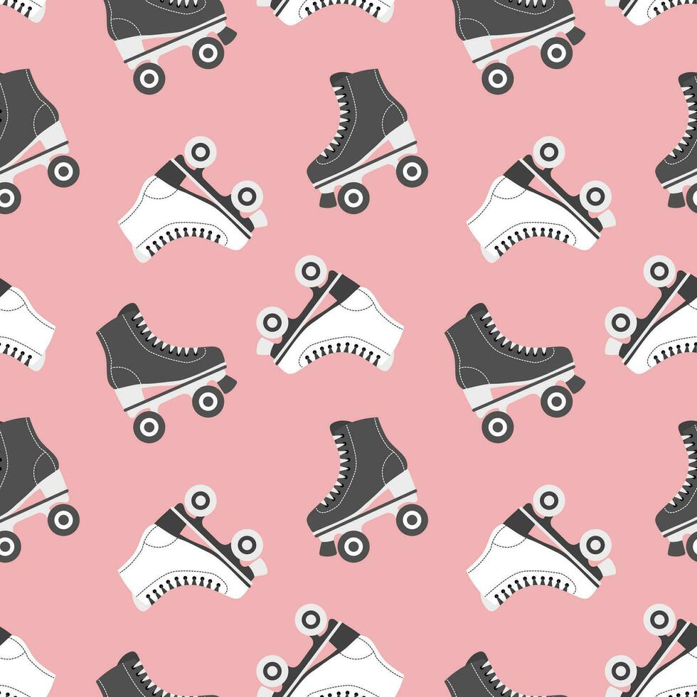 nahtlos Muster mit süß retro Walze Rollschuhe. Jahrgang Hintergrund zum Kinder- Textilien, Verpackung Papier. Karikatur Hintergrund zum Mädchen. Vektor
