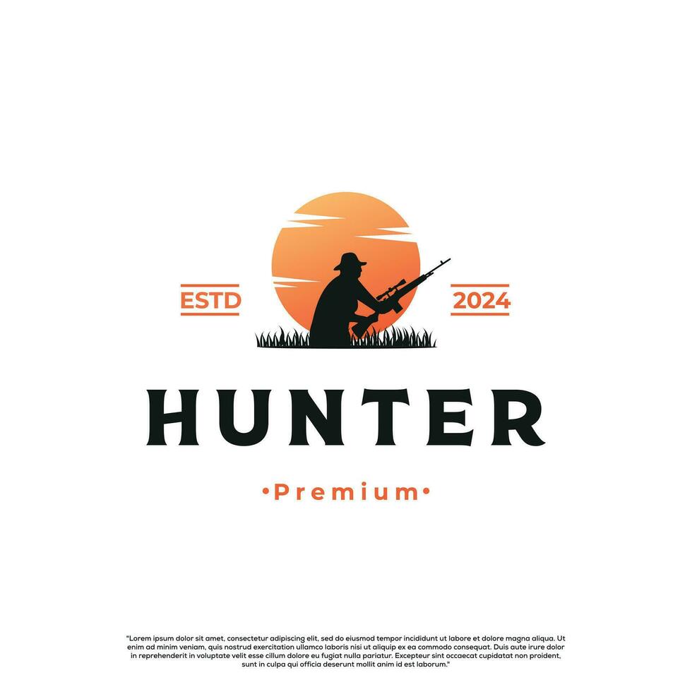 Jäger Logo Design auf isoliert Hintergrund, Mann mit Gewehr Logo Silhouette vektor