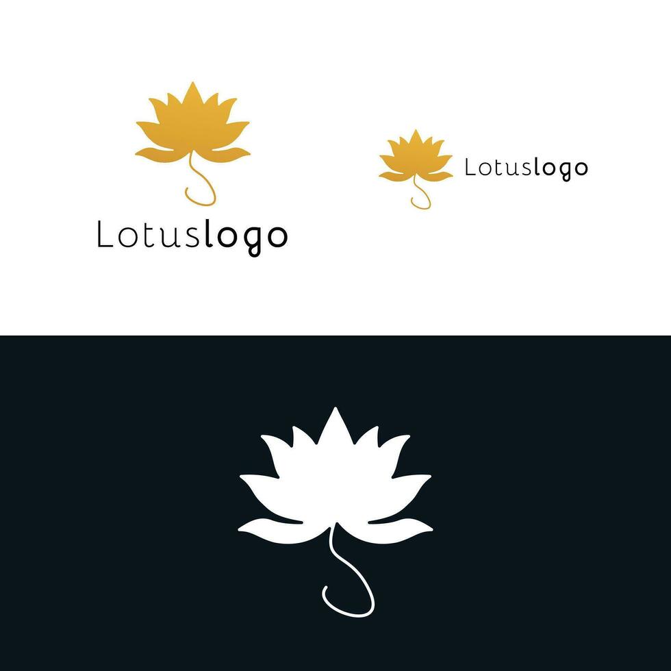 elegant lotus logotyp design i guld och vit för branding syften på kontrasterande bakgrund vektor