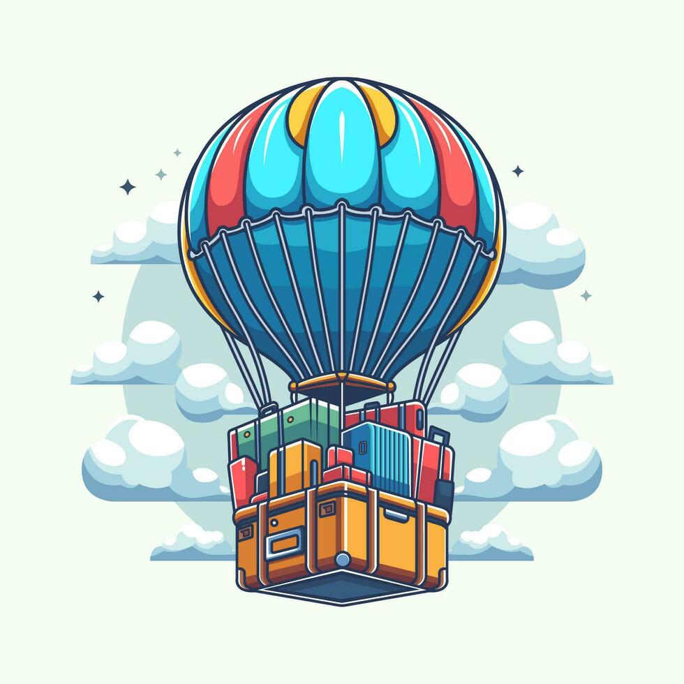 Illustration Luft Ballon Tragen viele Koffer Vektor. Karikatur Vektor eps 10