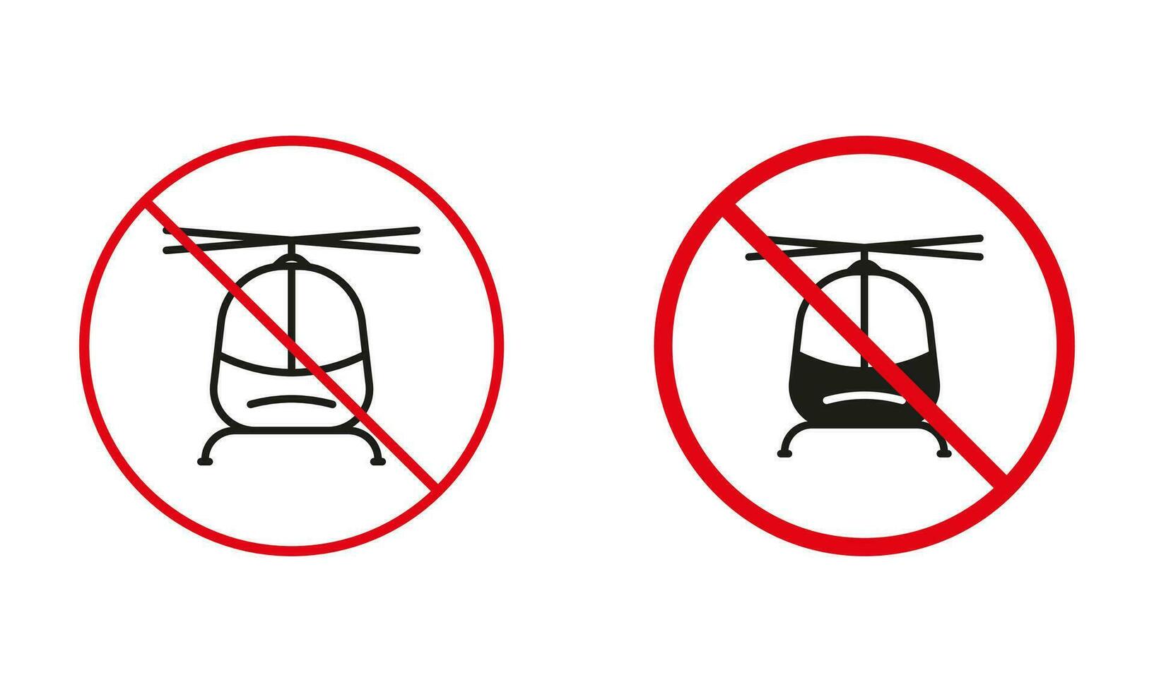 inte tillåten helikopter väg tecken. luft transport förbjuden cirkel symbol uppsättning. flyg förbjuda trafik röd tecken. Nej flyg, copter, flygkroppen linje och silhuett ikoner. isolerat vektor illustration.