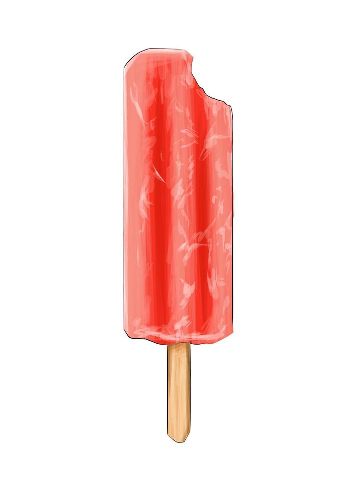 rotes Eis am Stiel, Eiscreme rot aus bunten Farben. Spritzer Aquarell, farbige Zeichnung, realistisch. Vektor-Illustration von Farben vektor