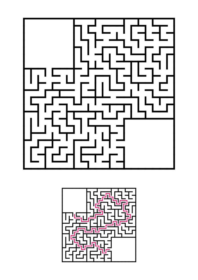 abstraktes quadratisches Labyrinth. Spiel für Kinder. Puzzle für Kinder. ein Eingang, ein Ausgang. Labyrinth Rätsel. Vektor-Illustration isoliert auf weißem Hintergrund. mit Antwort. mit Platz für Ihr Bild. vektor