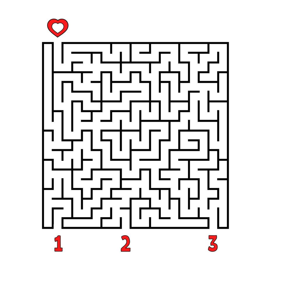 abstraktes quadratisches Labyrinth. Spiel für Kinder. Puzzle für Kinder. den richtigen Weg zum Herzen finden. Labyrinth Rätsel. flache Vektorillustration lokalisiert auf weißem Hintergrund. vektor